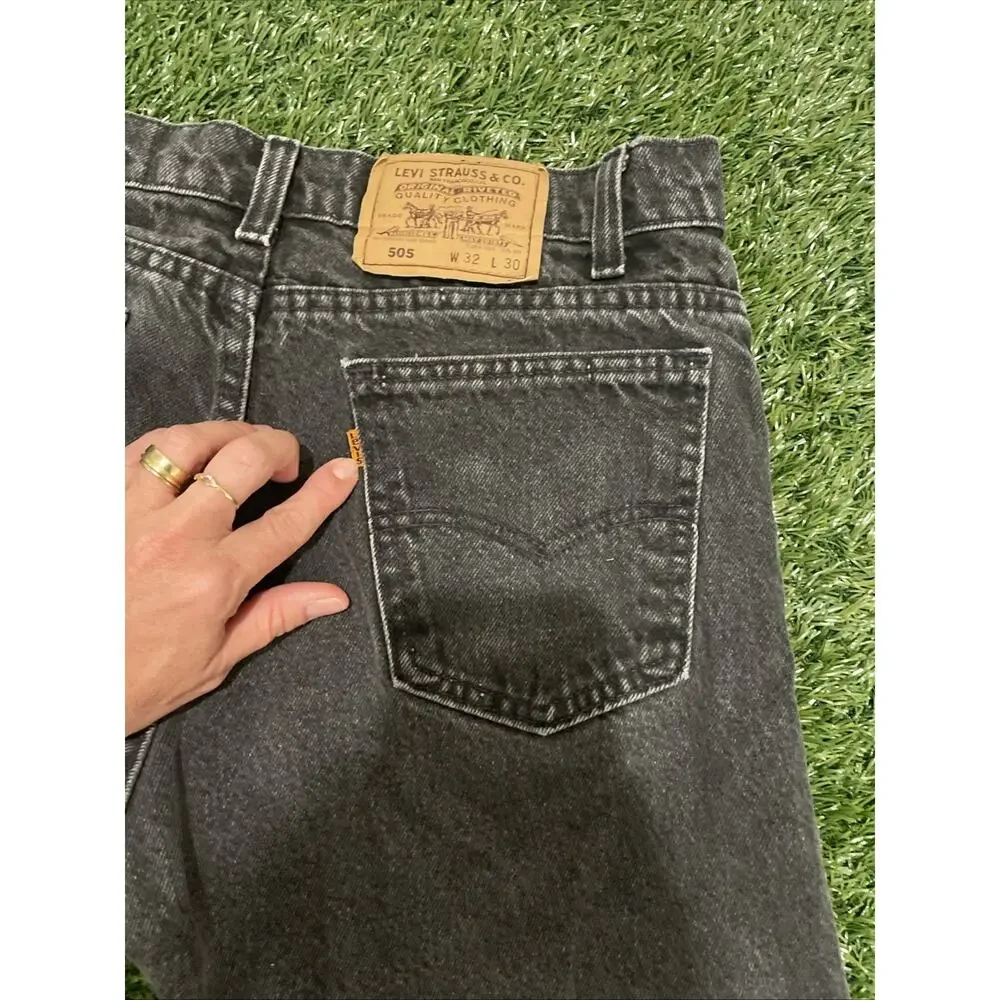 Vintage 90s Levis 505 Orange Tab Black Jeans Made In USA 32x30 Faded Charcoal